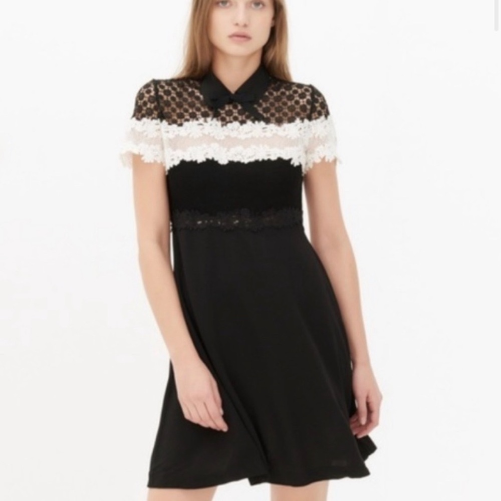Sandro “Radia Noir” Ivory & Black Lace Dress. NWT